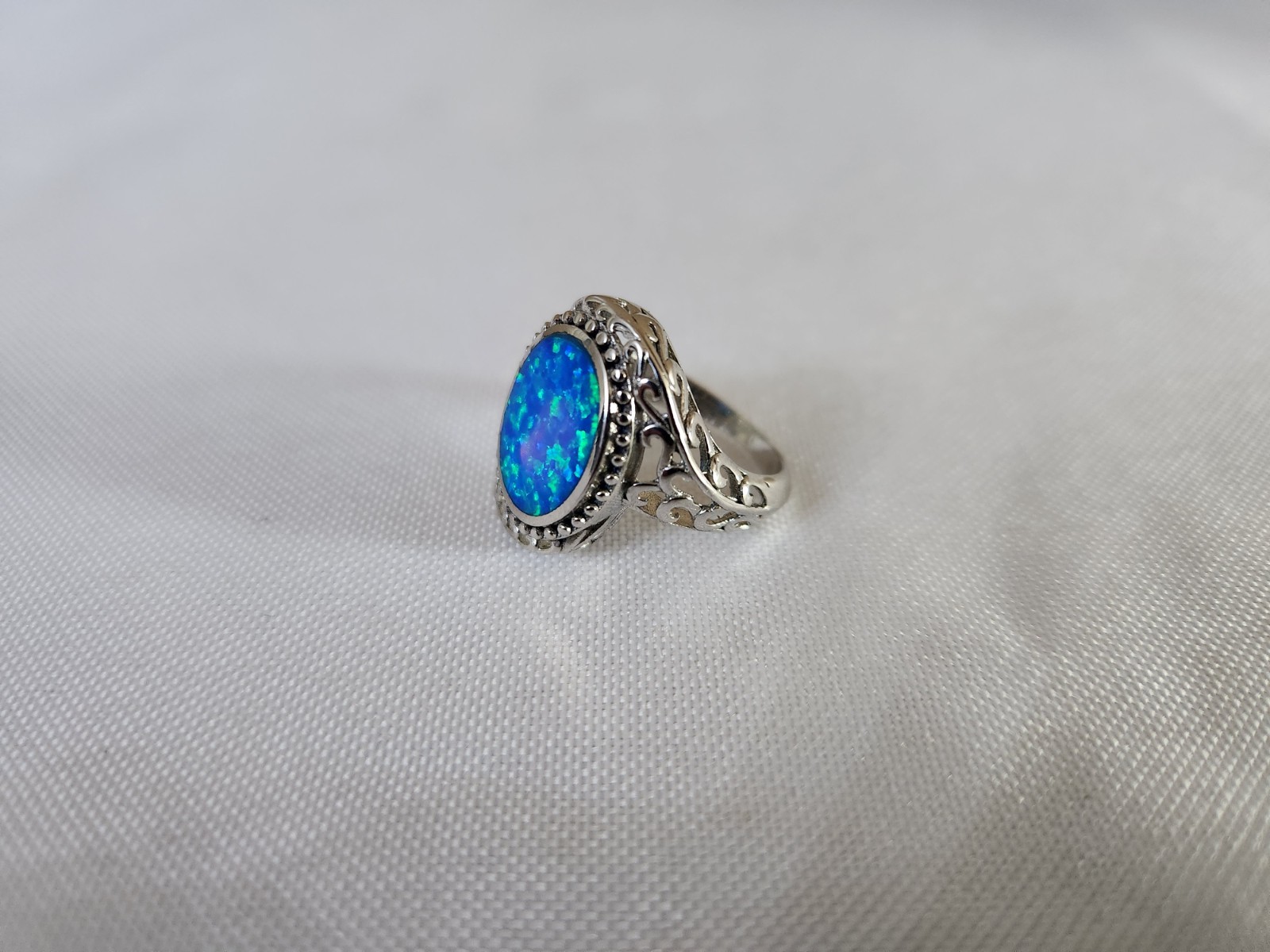 Sterling Silver .925 Aurora Opal Ring Size 6 Southwestern Style!!