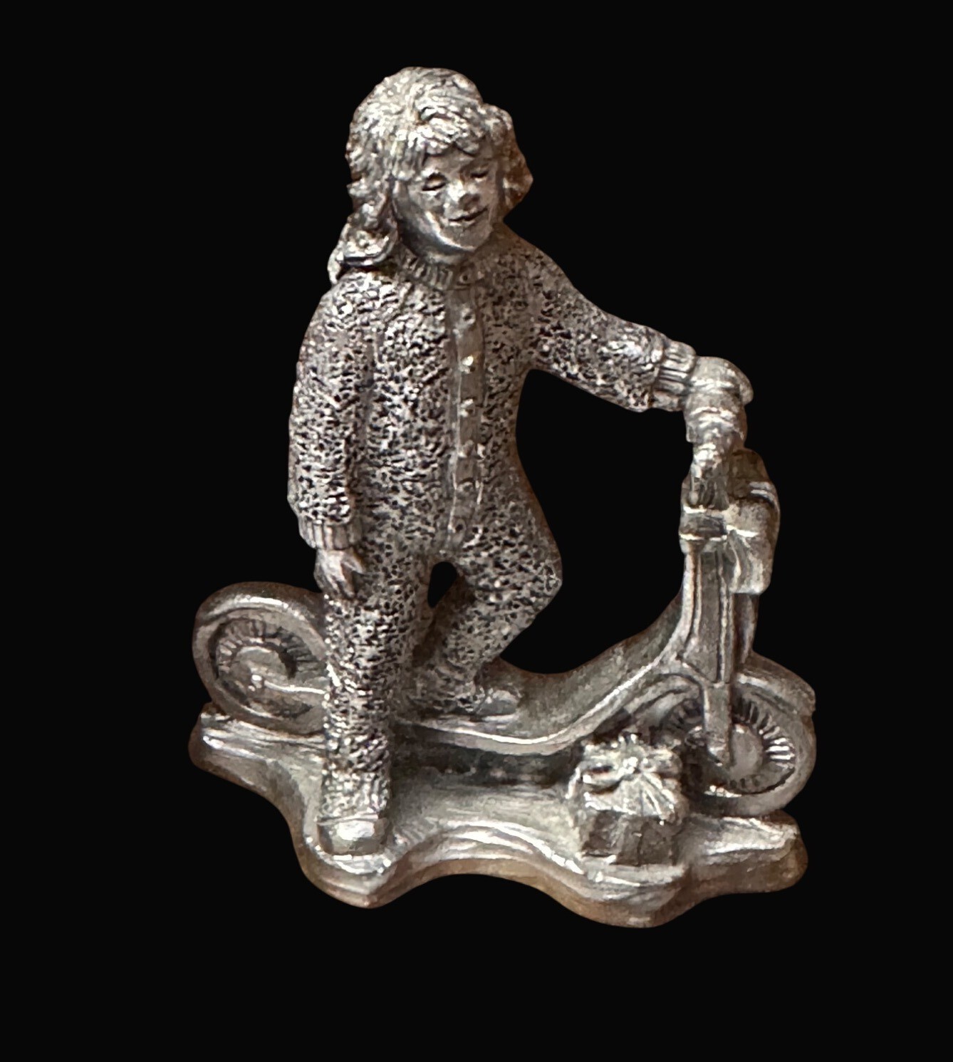 Michael Ricker  2004 Pewter Figurine Of Child On Scooter Christmas