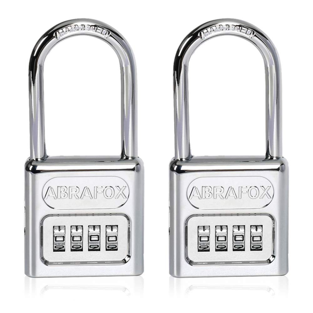 ABRAFOX Heavy Duty 4-Digit Set own Combination Locks Long Shackle Padlock wit...