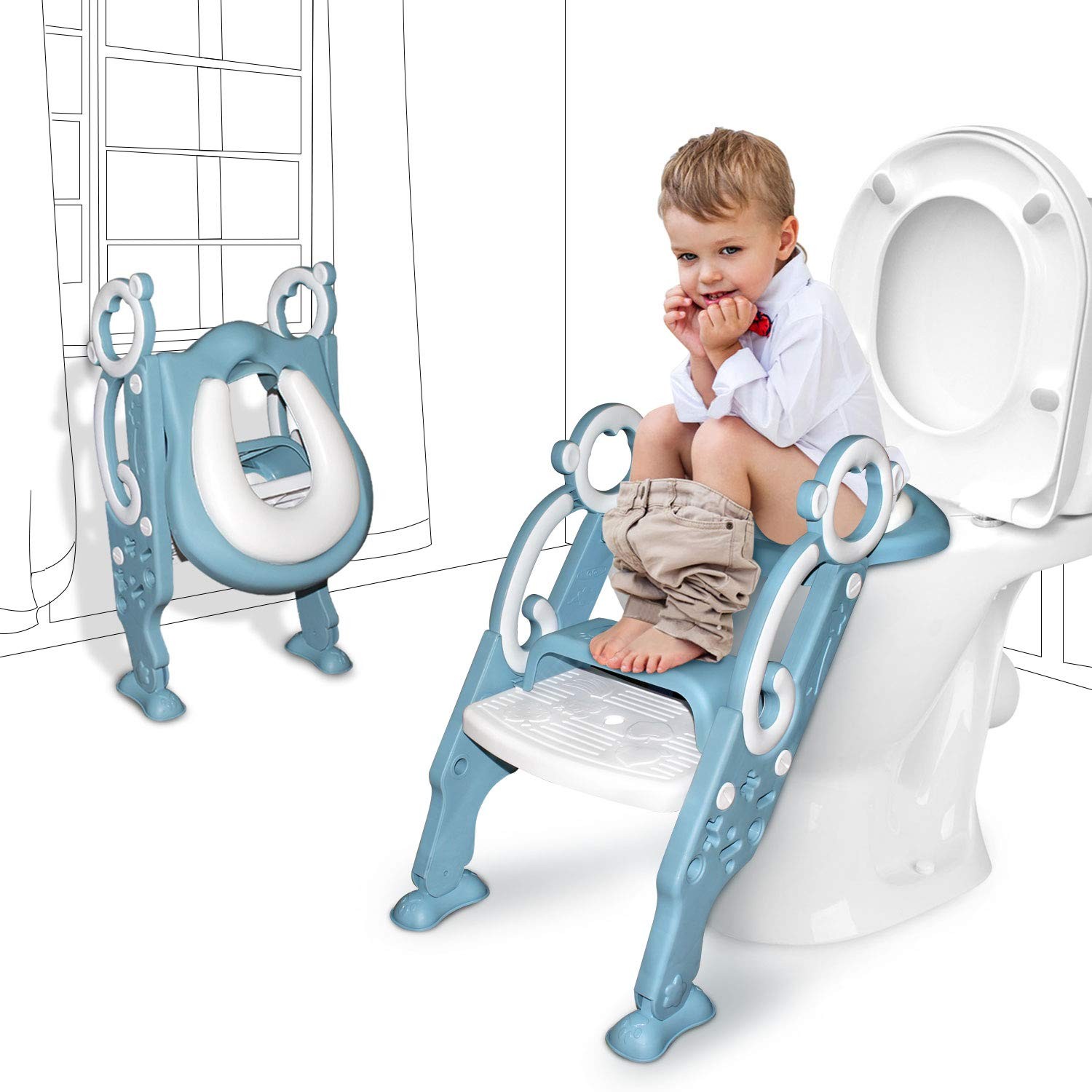 Toddler Potty Training Seat with Step Stool Ladder – Foldable Toilet Trainer ...