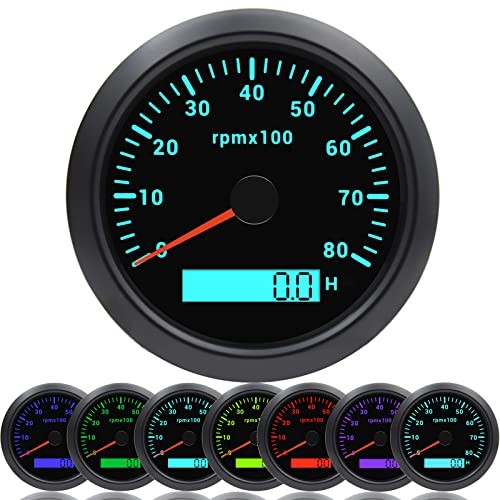  Tachometer Gauge Waterproof 85mm 3-3/8" Tachometer Automotive 8000RPM-Black