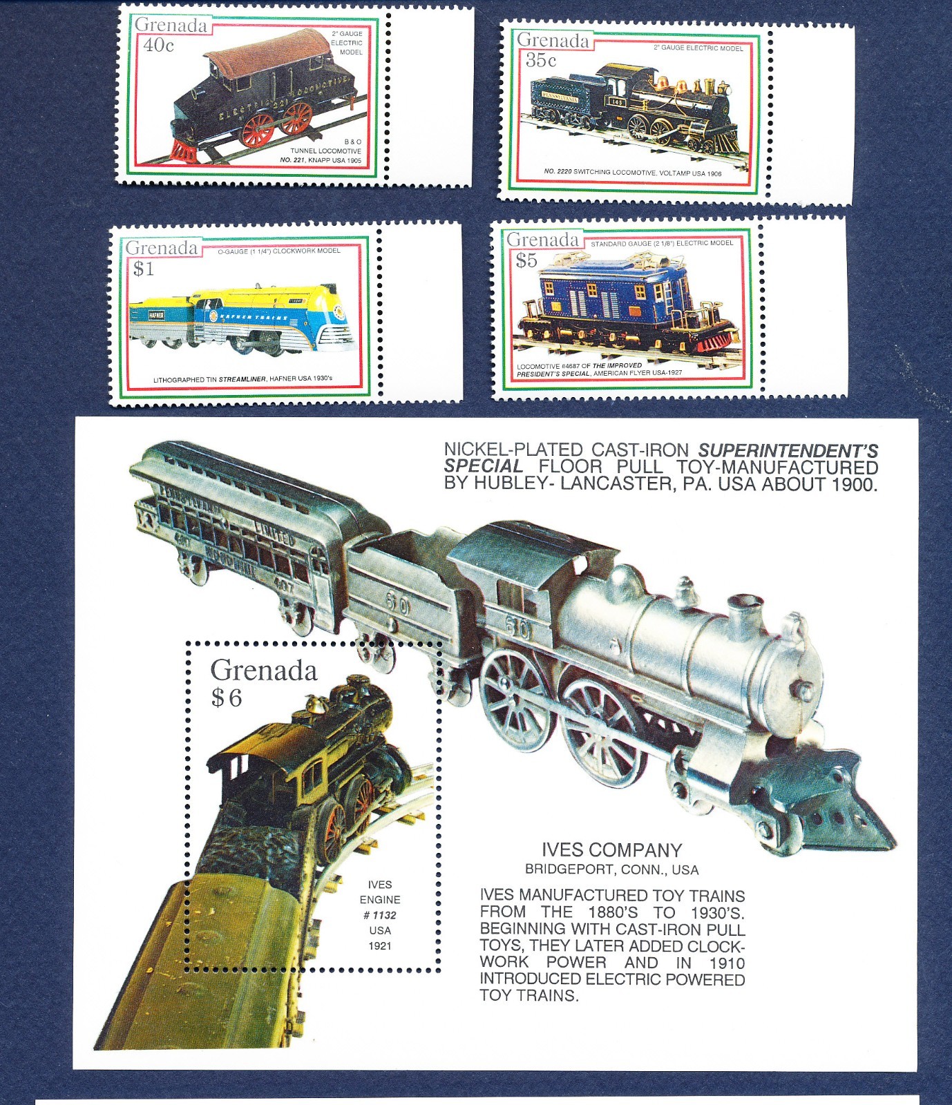 36 - GRENADA  -  - MNH S/S and set - toy trains  - 1992