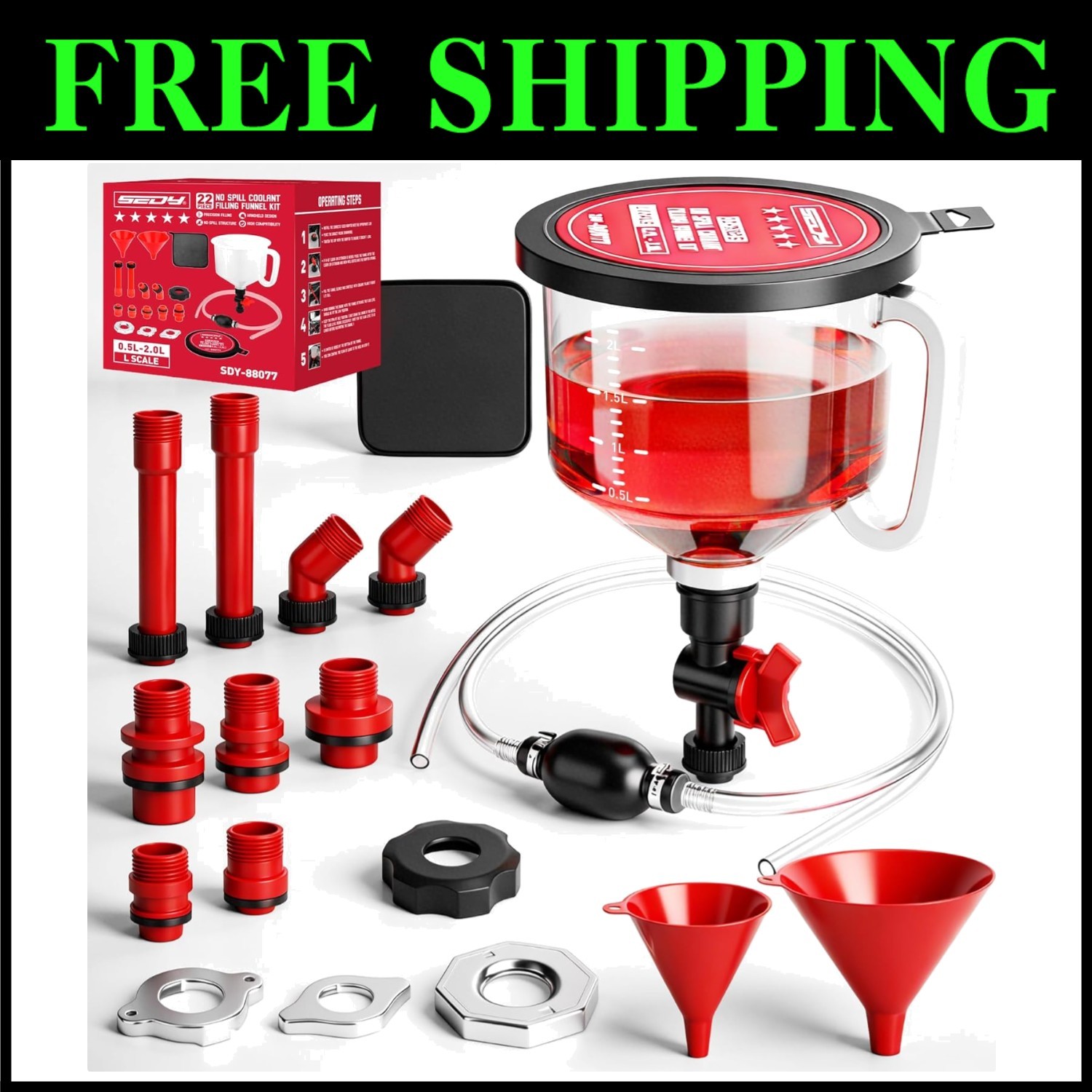 No-Spill Radiator Coolant Filling Funnel Kit - 22 Pcs