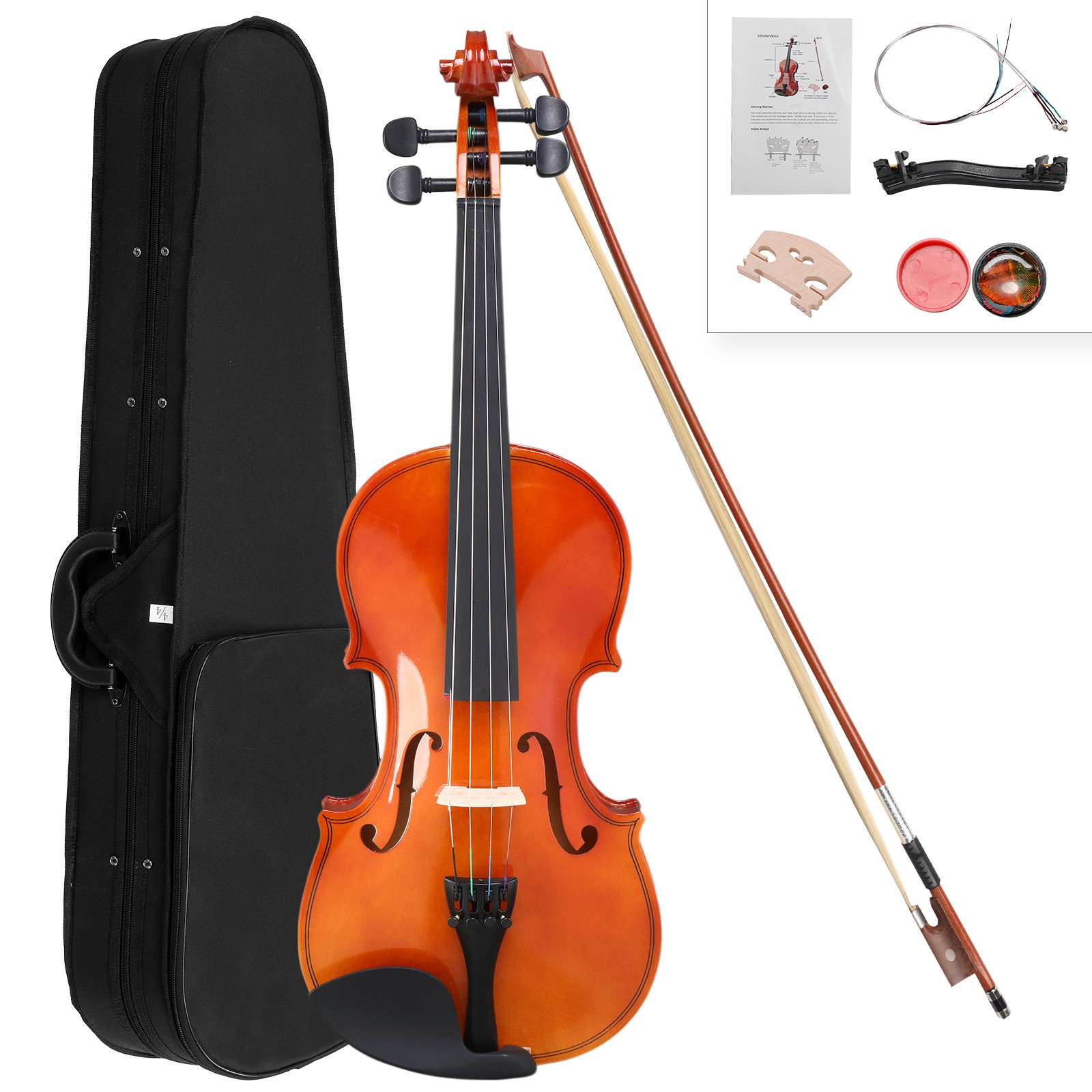  1/8 Acoustic Solid Wood Violin Case Bow Rosin String Shoulder Rest Natural