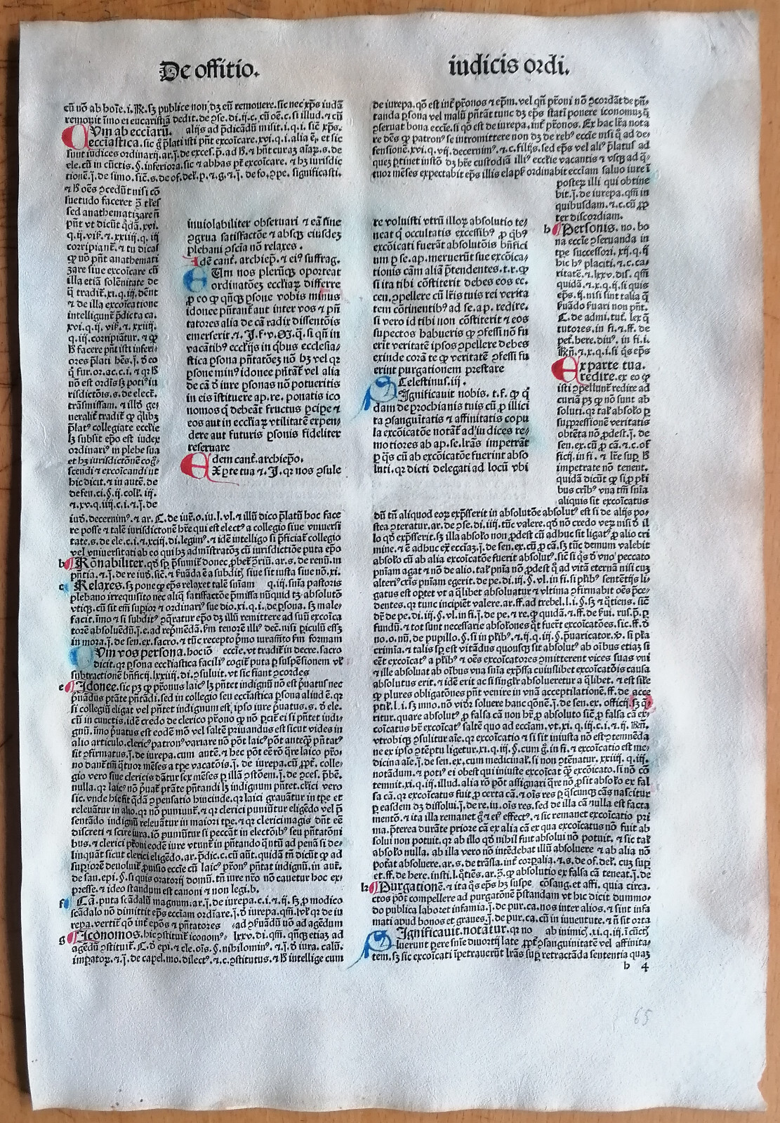 Incunable Leaf Gregorius Decretales Basel Wenssler (I) - 1482