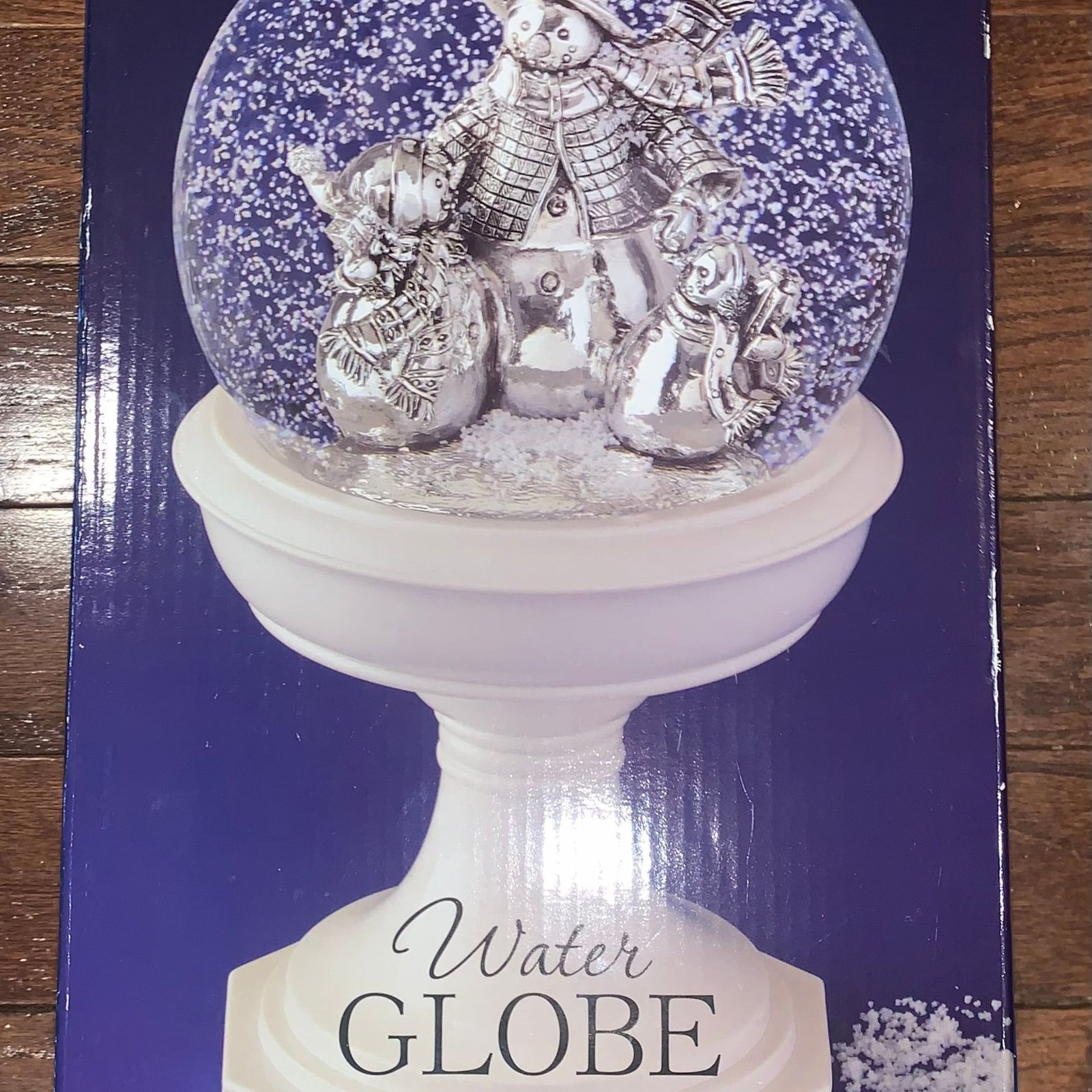 Silver Snowman Family Water Globe Lighted Holiday Decor ❄️ Non-Working