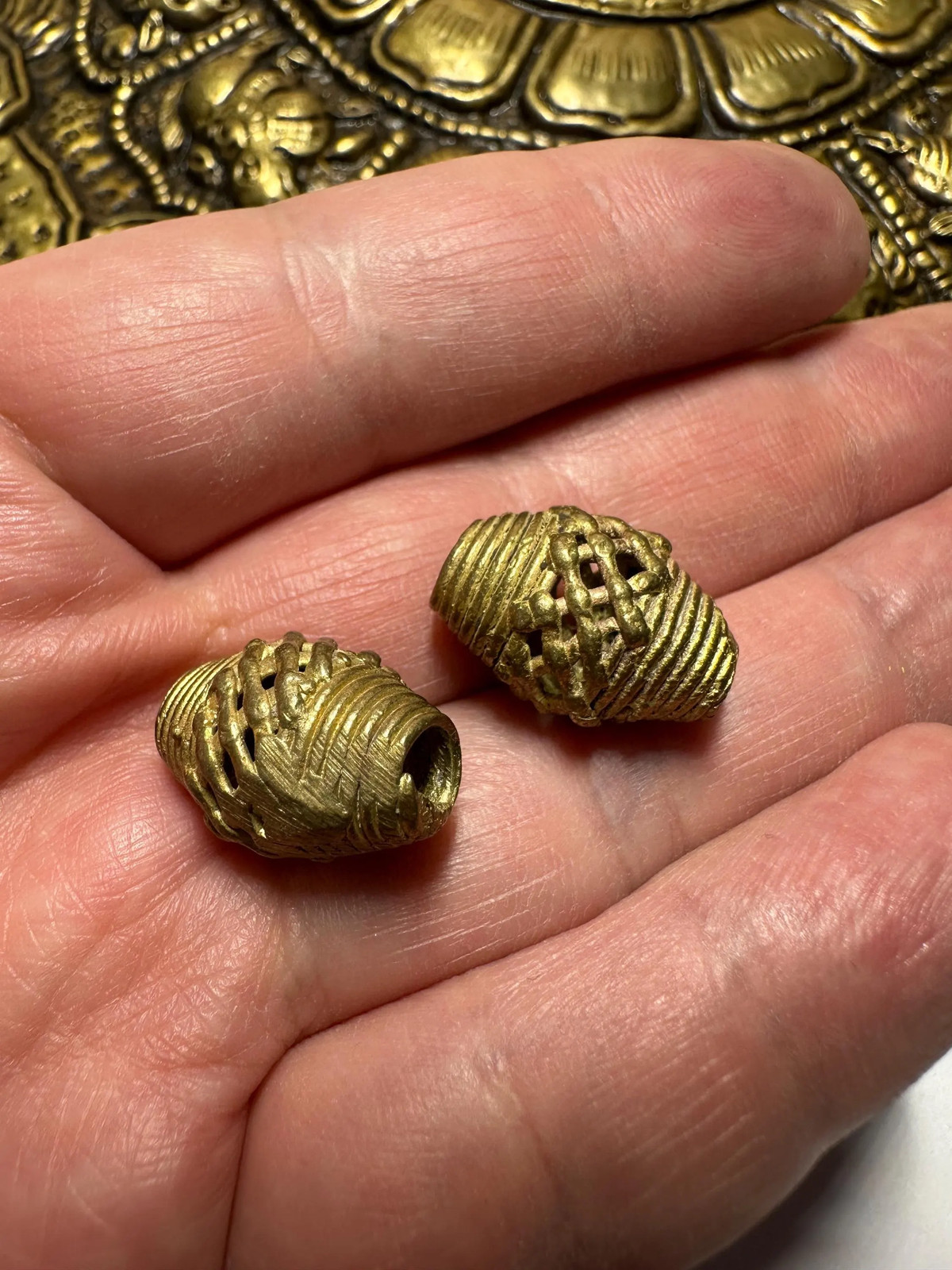 Ghana Bi-cone Brass Beads, African Beads Ashanti lost wax bronze casting Ghana,