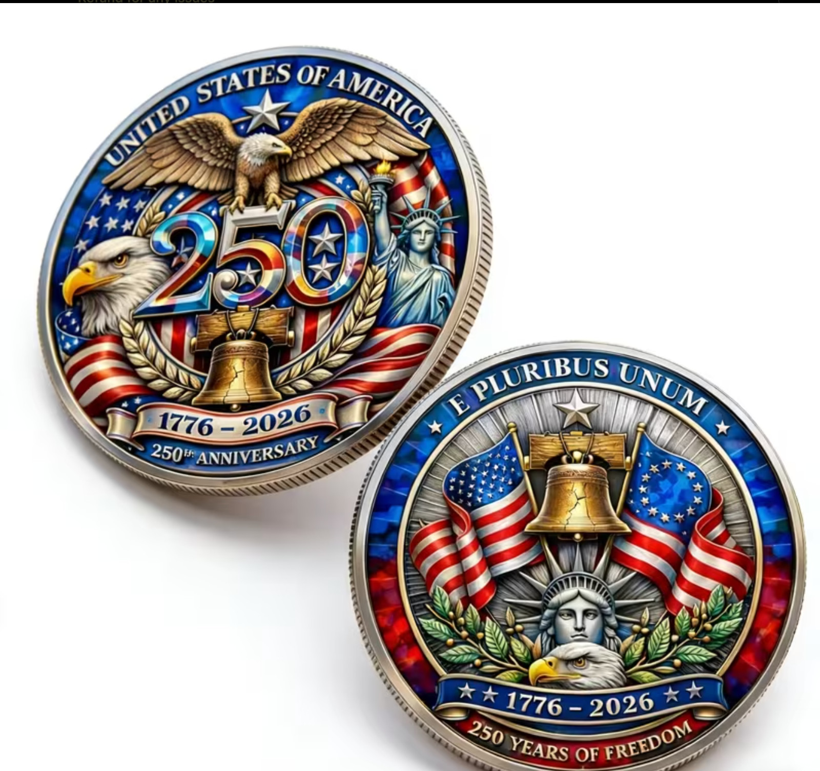 250th Anniversary of The USA, Commemorative Coin, Plastic Case Golden