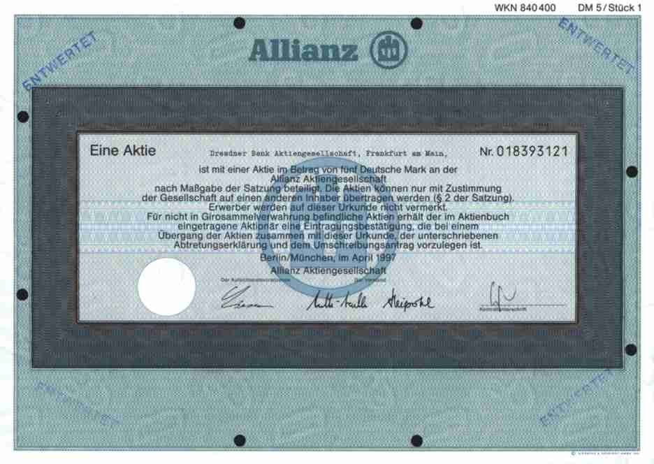 Allianz AG insurance 1997 Dresden Munich Stuttgart Karlsruhe Cologne 5 DM coupon
