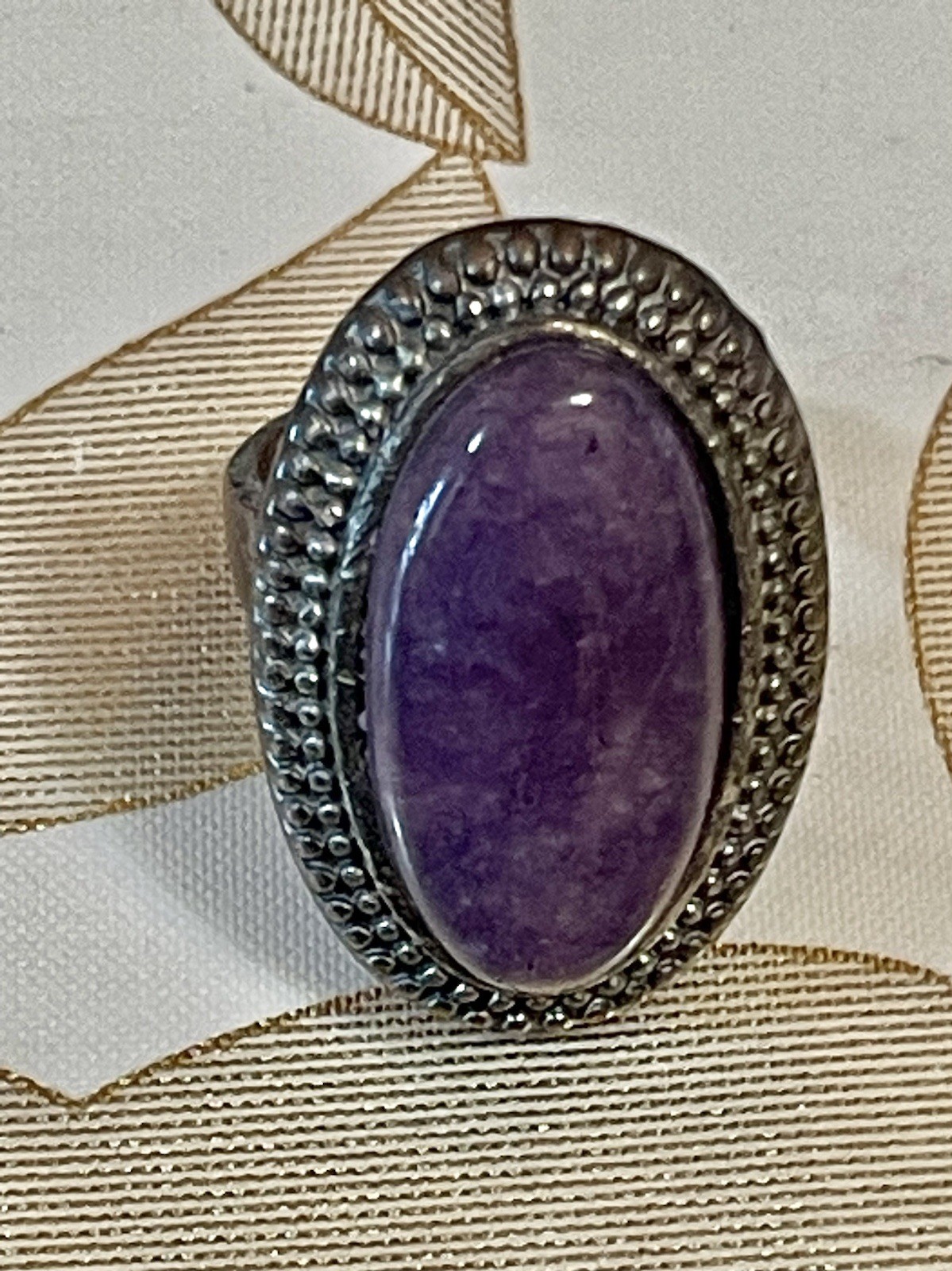 VTG  Natural Amethyst Color Huge Quarts  Gemstone  Ethnic Wear Ring Sz 7.75”