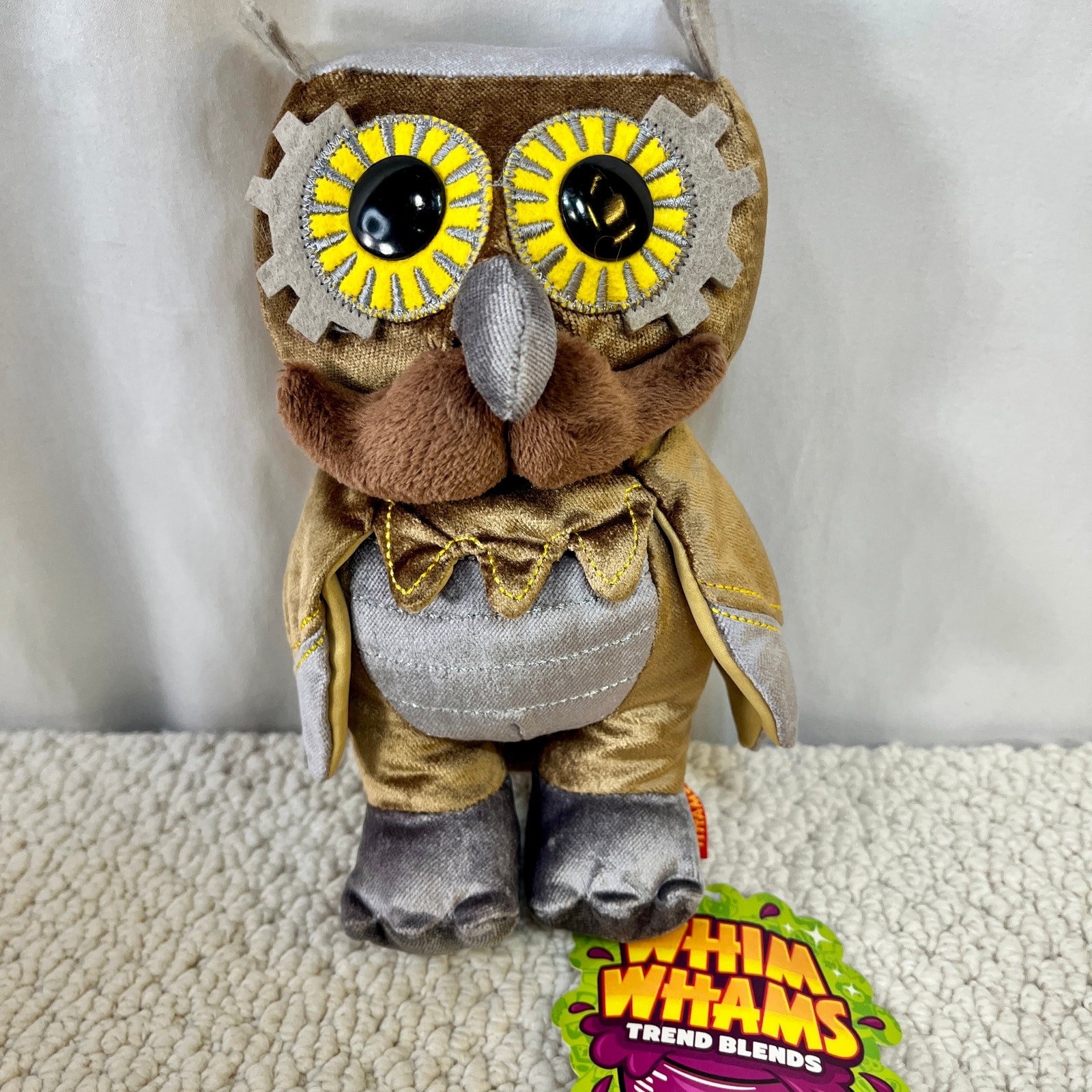 Cogswell Pennyfeather Plush Owl Whim Wham 8" Mustache Steampunk Stuffed Toy NWT