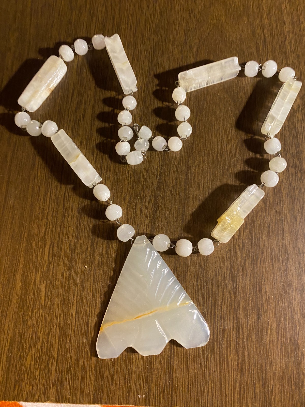 Vintage Large Natural Quartz Pendant Beaded Necklace 22"