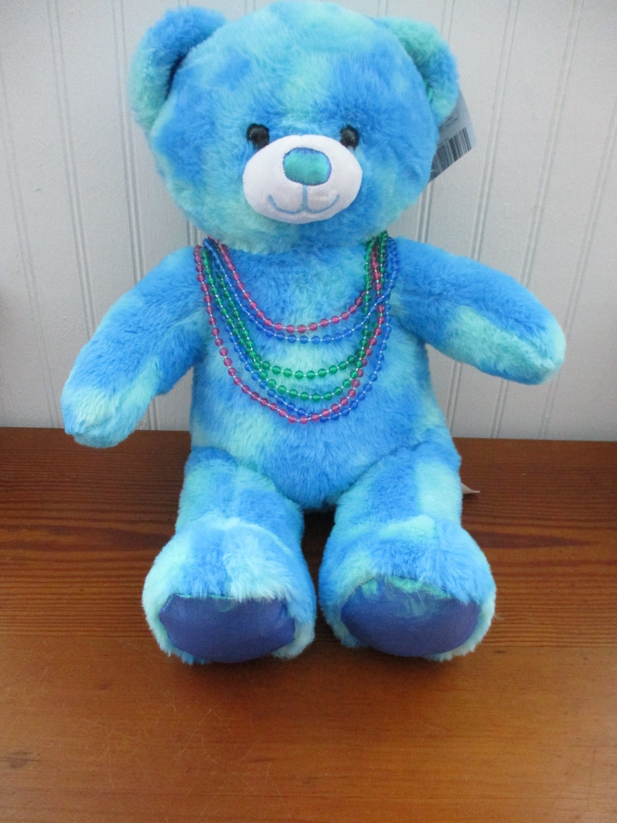 Build-A-Bear Tie Dye Bear 16" Plush Blue+ 6 Stands of Colorful Bead Necklaces