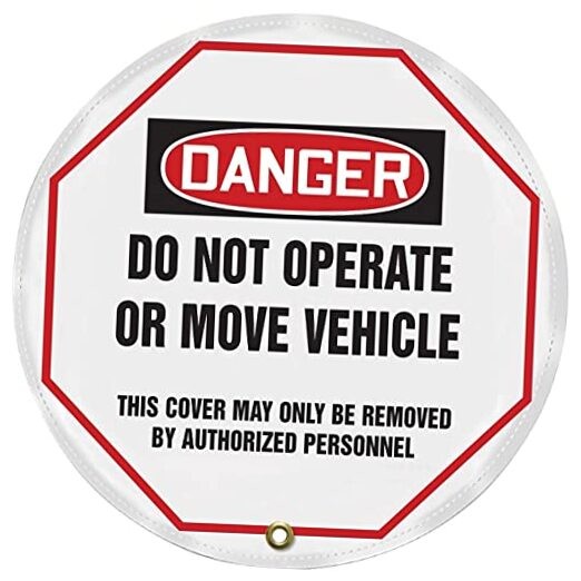 NMC Steering Wheel Cover for Lockout Tagout, OSHA-Style Legend Danger DO 16"