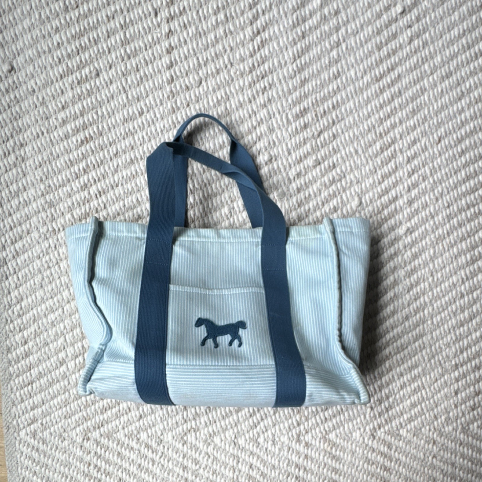 Hermès Light Blue Striped Horse Motif Diaper Bag with Changing Pad