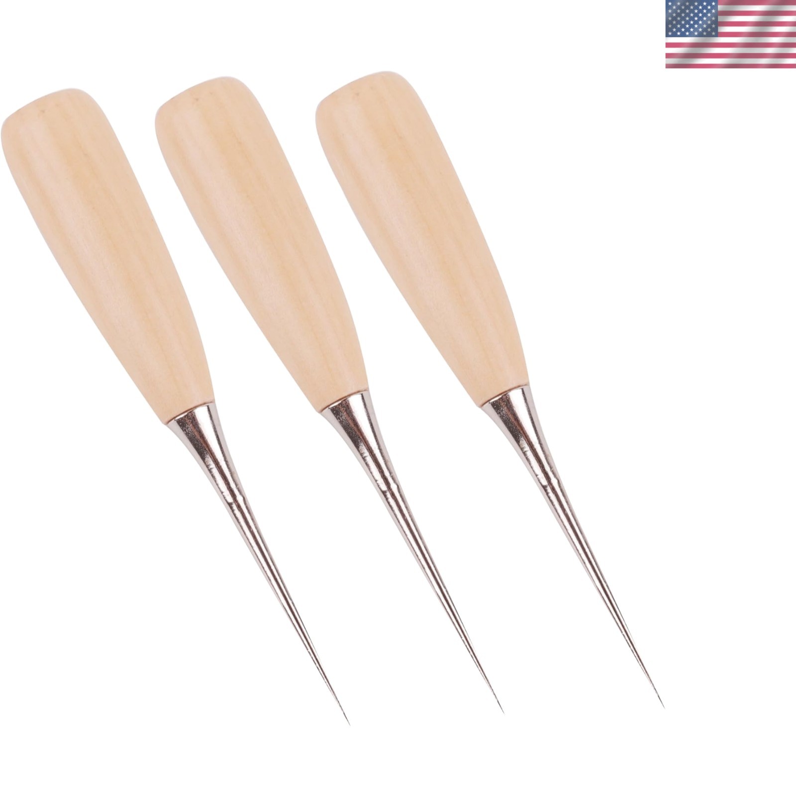 Compact 3-Piece Sewing Awl Set with Wooden Handles for Leatherworking Delicacy