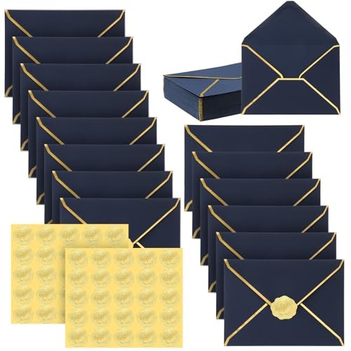 50 Pcs A7 Envelopes 5 x 7 Card Envelopes V Flap Mailer with Gold Dark Blue