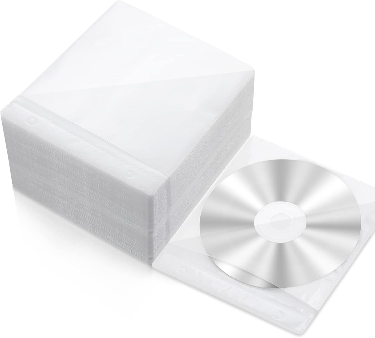 Harloon 200 Pcs Cd Sleeves DVD Envelopes Double Sided Refill Plastic White 