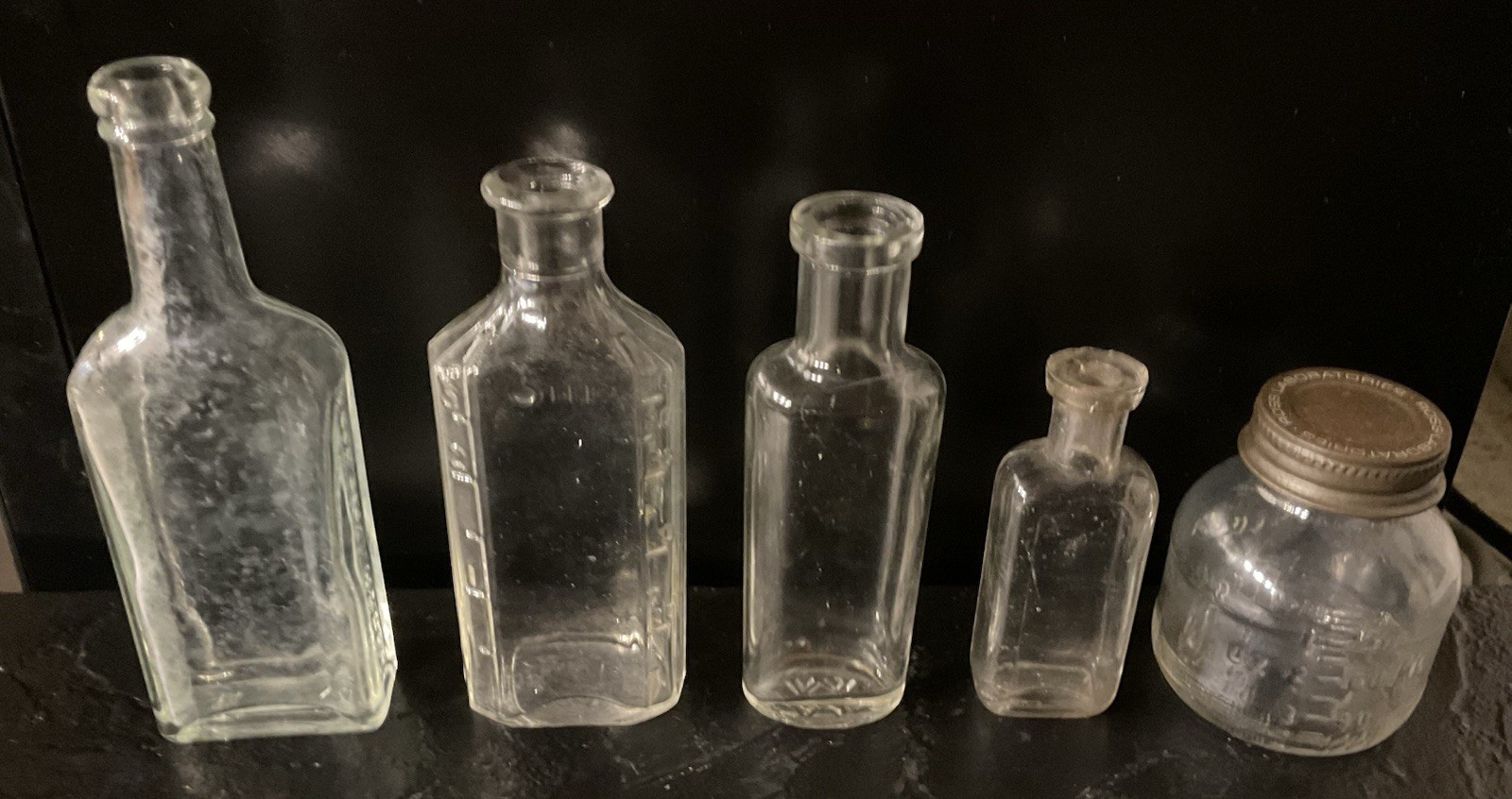 Lot of 5 Miscellaneous Clear Glass Vintage  Small Bottles -