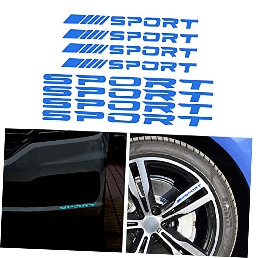  8Pcs Sport Emblem Reflective Stickers for Car Wheels Rims Hub Auto Racing Blue