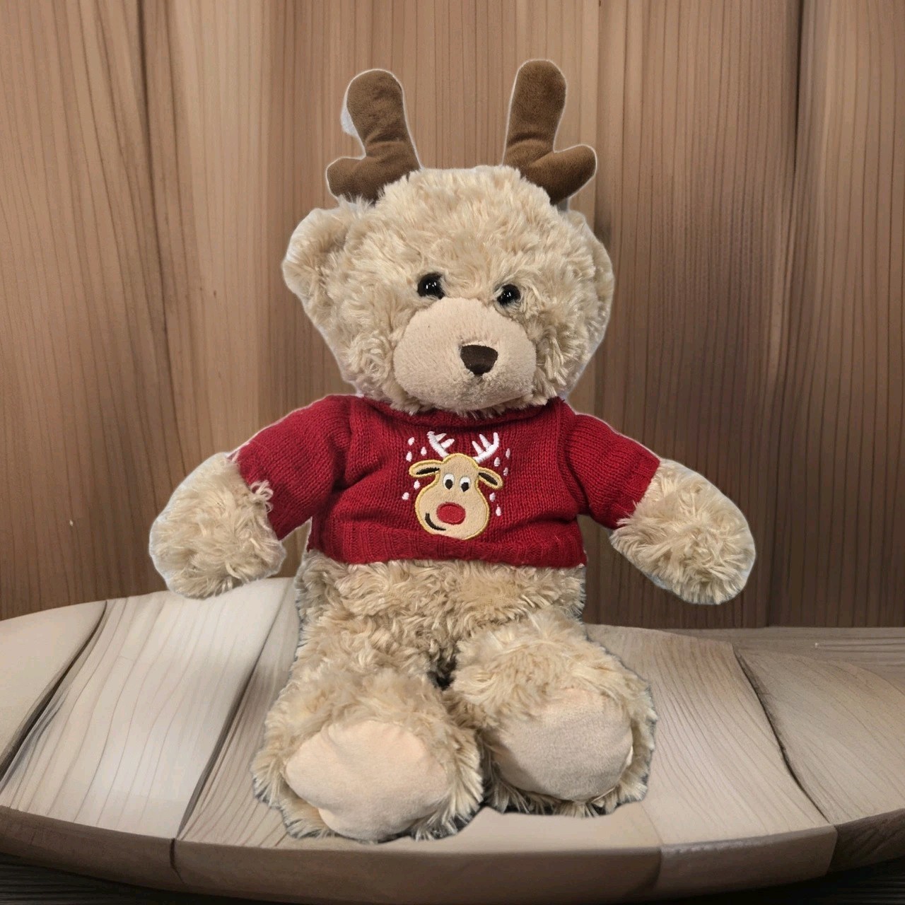 NY and Co Christmas Bear 16" Plush Stuffed Animal Toy With Sweater and Antlers