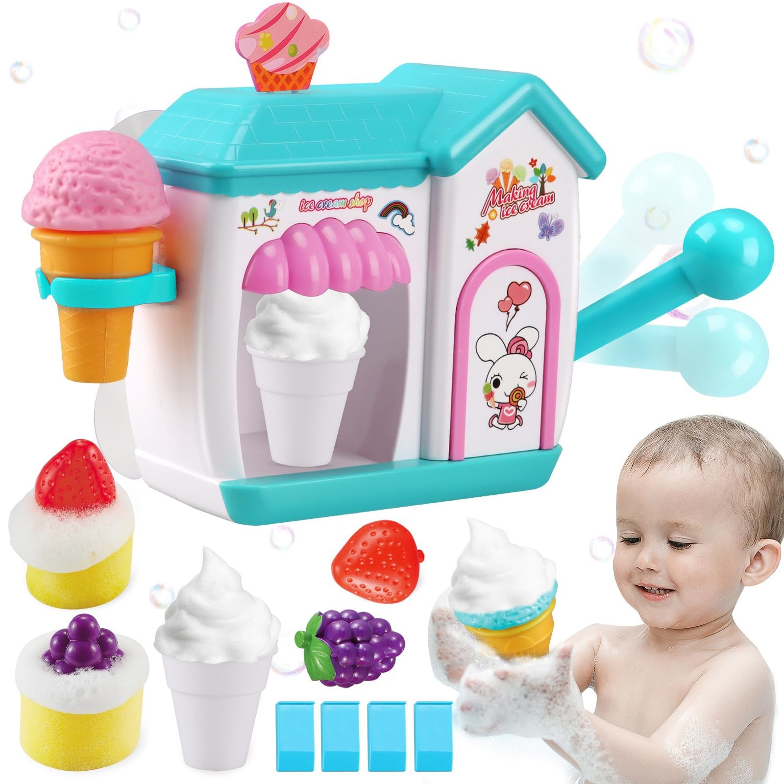 Bath Toys for 3 4 5 6 7 8 Years Old Girls, Bubble Ice Cream Maker Bath , Show...