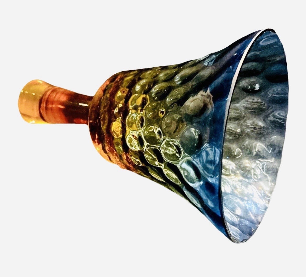 Vintage Blue Amberina Bell Made In Czechoslovakia Optic Decor