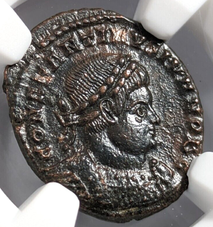 Constantine II Roman Empire BI Nummus NGC Ch AU Epfig Hoard Soldiers Standards