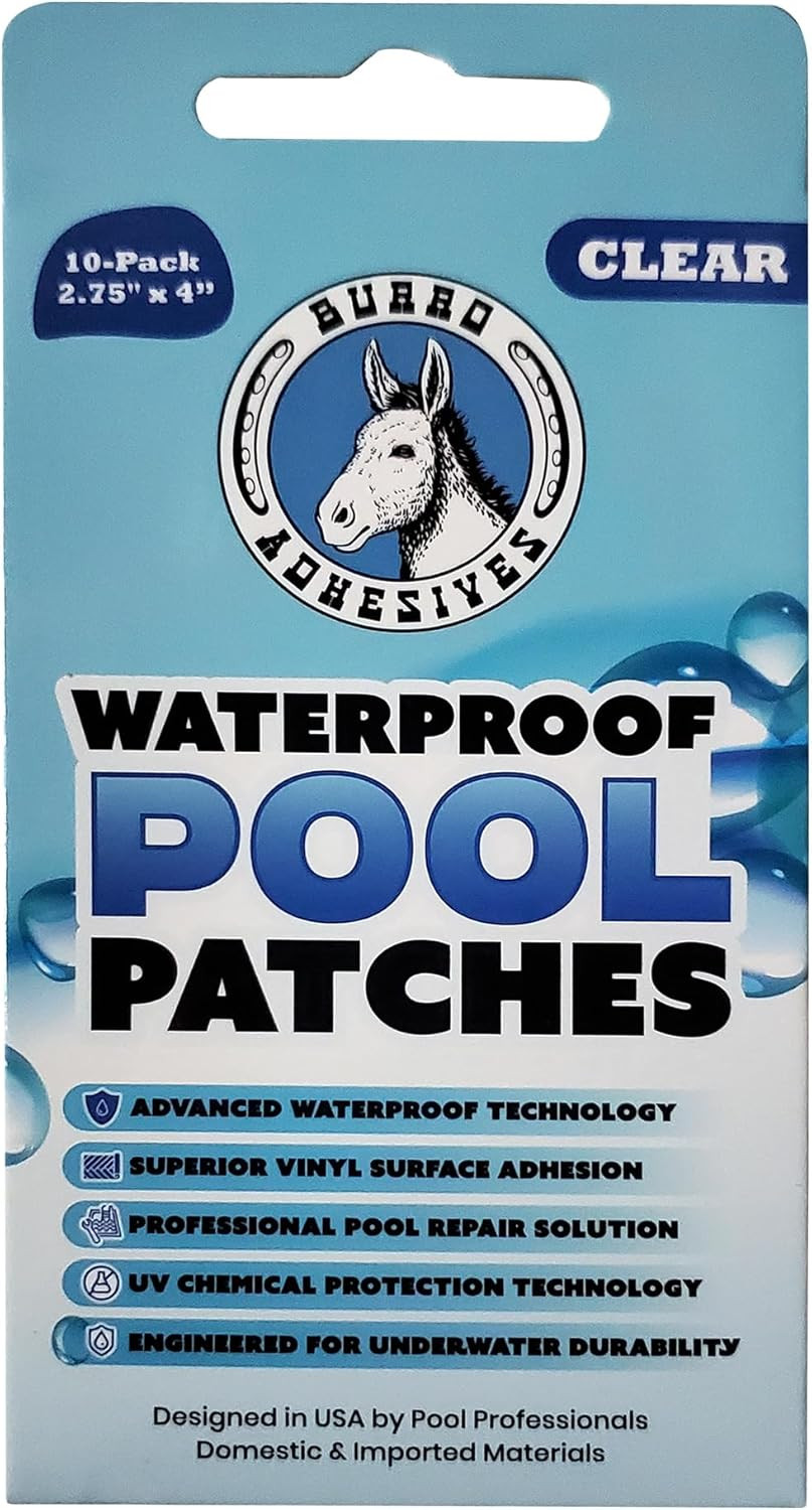 Burro Adhesives 10-Pack Waterproof Clear Pool Tape Patches - Professional Grade 