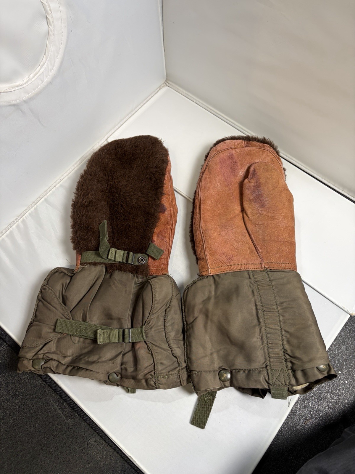 VTG 70s Military USAF Flyers Type N-4B Artic Mitten Gloves Wool Leather Palm M