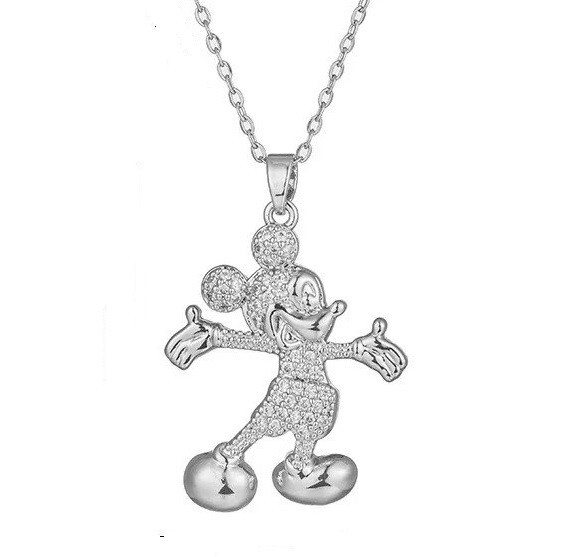 NEW Girls Silver Plated Mickey Mouse Crystal Necklace - 34mm x 22mm
