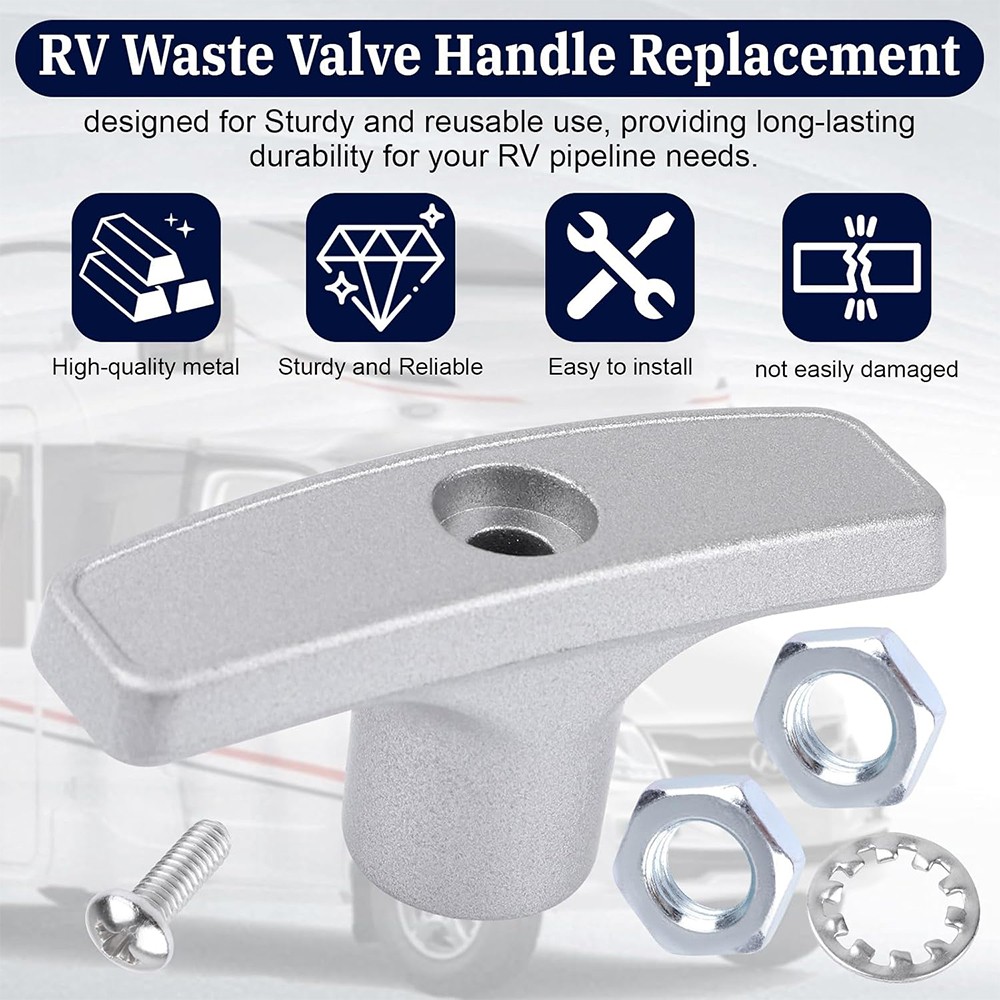 2pc Durable Metal RV Waste Valve Handle Kit w/Gaskets, for Valterra Waste Valves