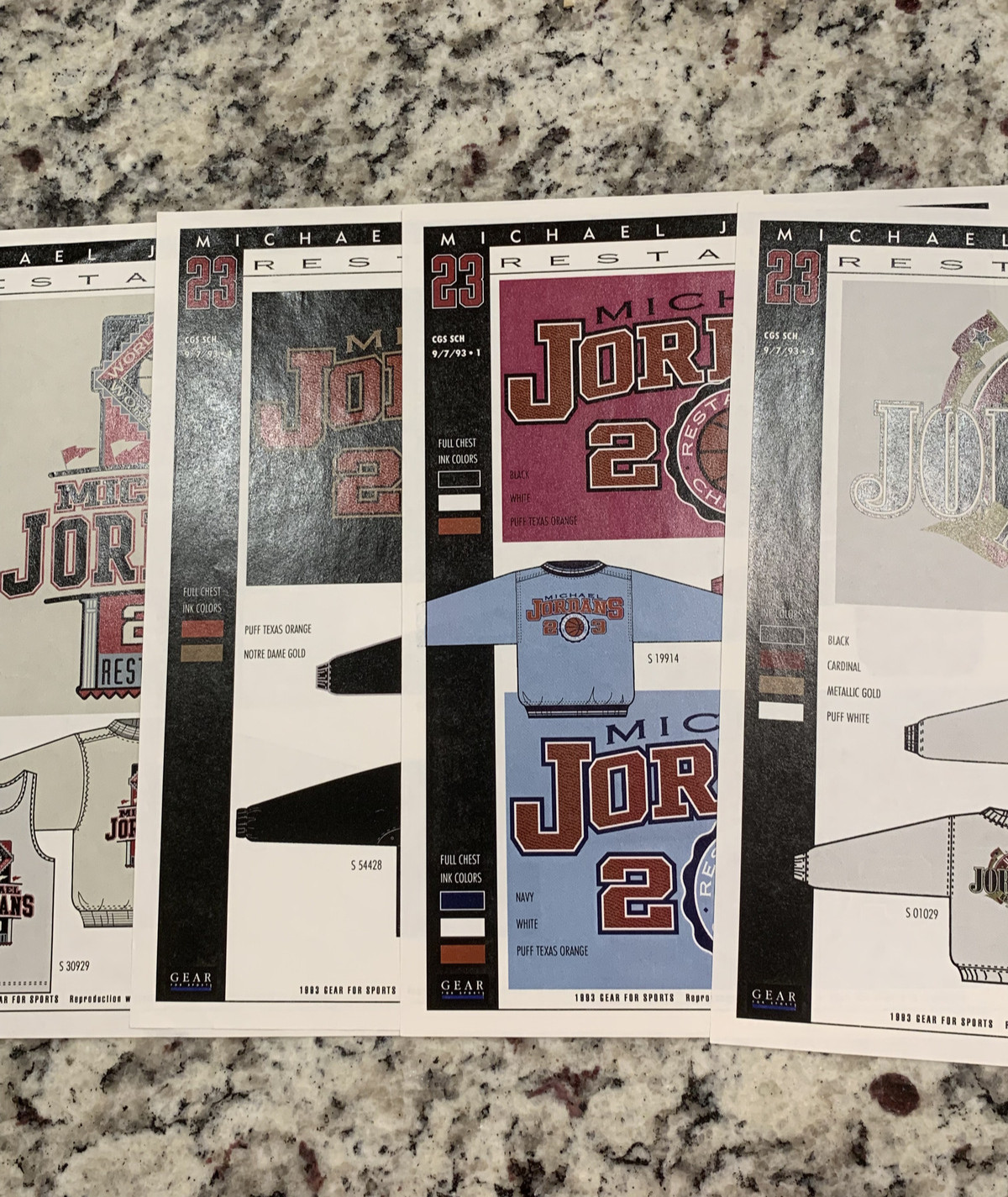 Set Of 4 - 1993 Michael Jordan Restaurant Merch Drawing - One Of A Kind - Bulls