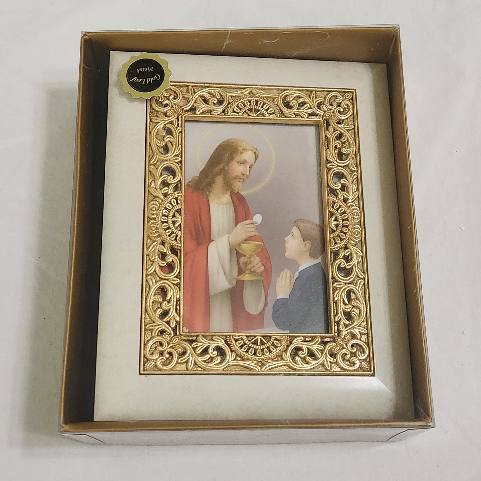 UNUSED Gerffert FIRST HOLY COMMUNION BOY Photo Album 5.5x7x2" Gold Leaf -T