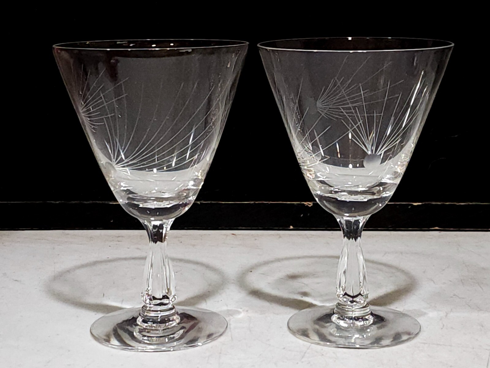 SET OF 2- Fostoria PINE Etched 5 3/4" WATER GOBLETS Glass