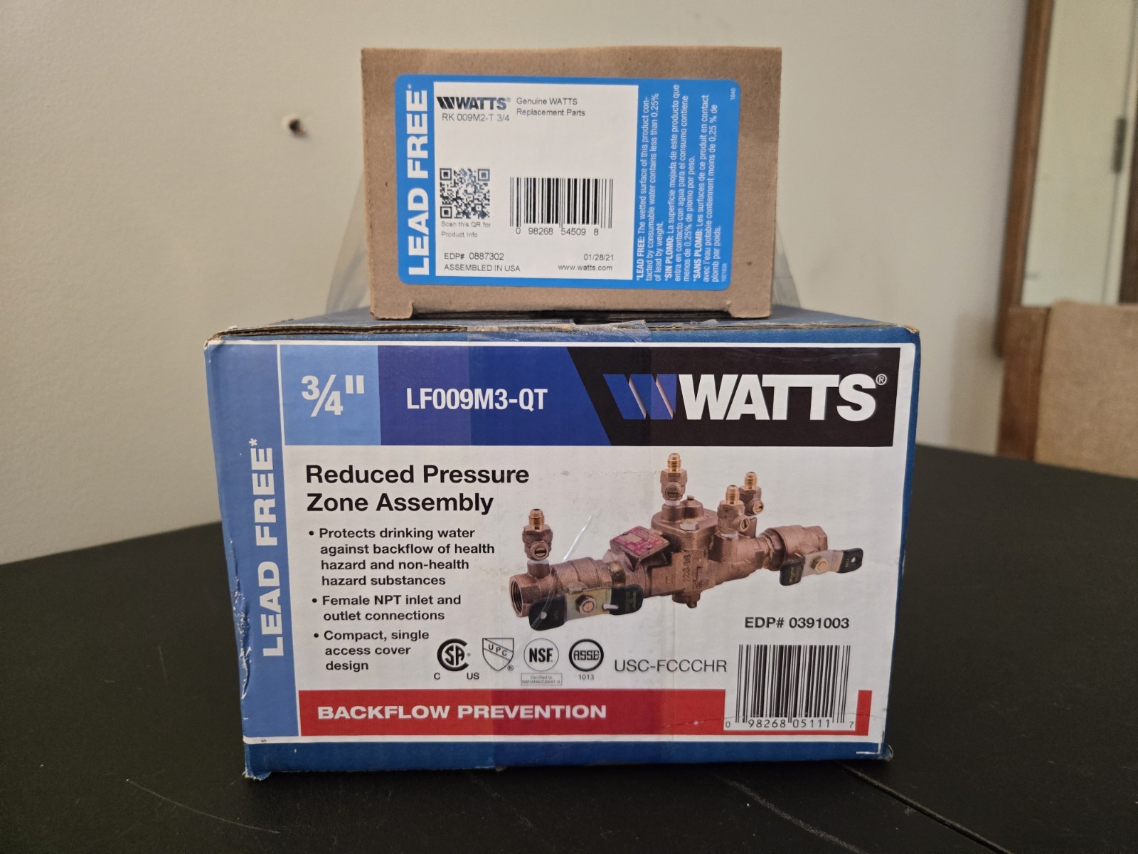 Watts LF009M3-QT Reduced Pressure Zone RPZ Backflow Preventer Assembly for 3/4"