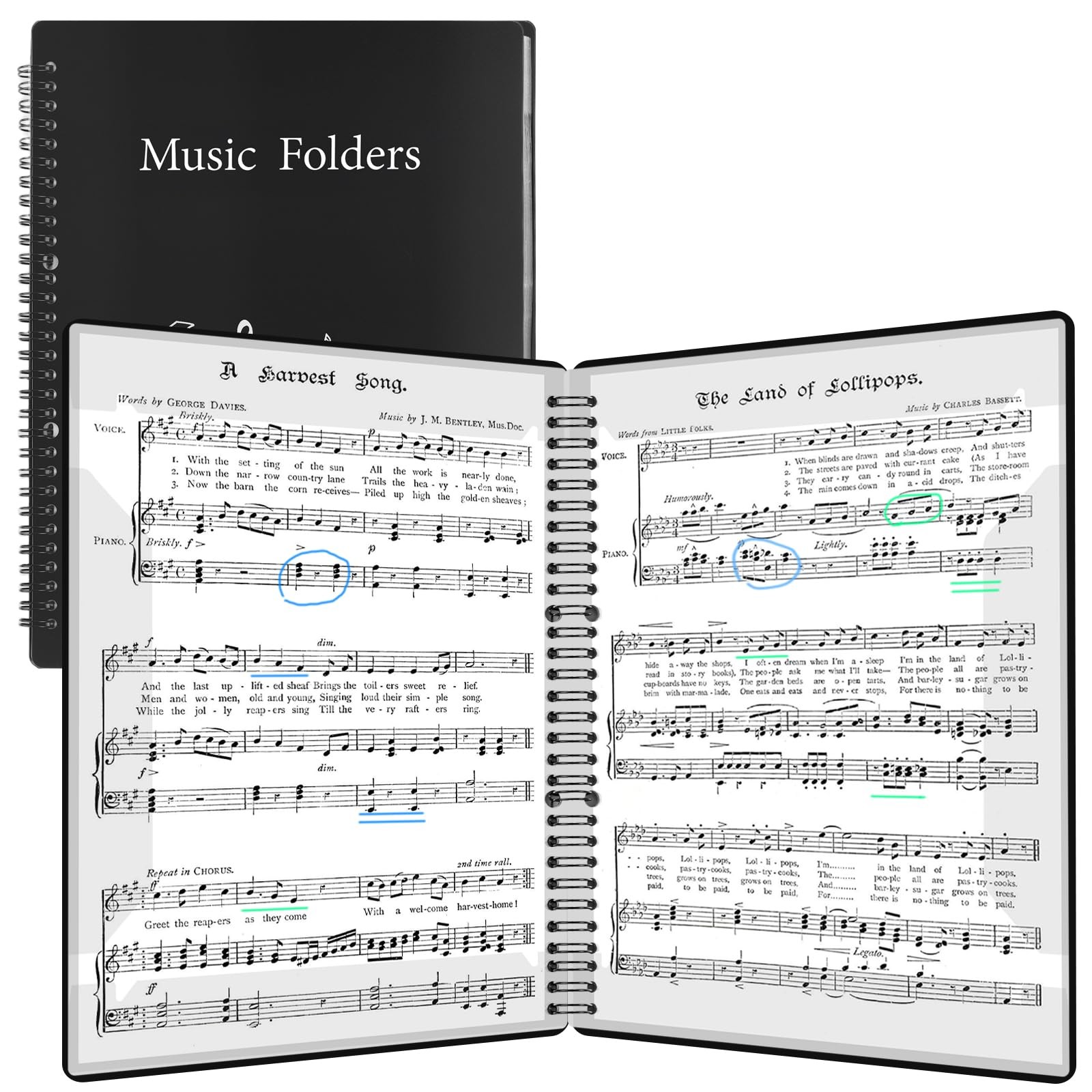 Sheet Music Folder, Premium Spiral Binder Organizer for Black 