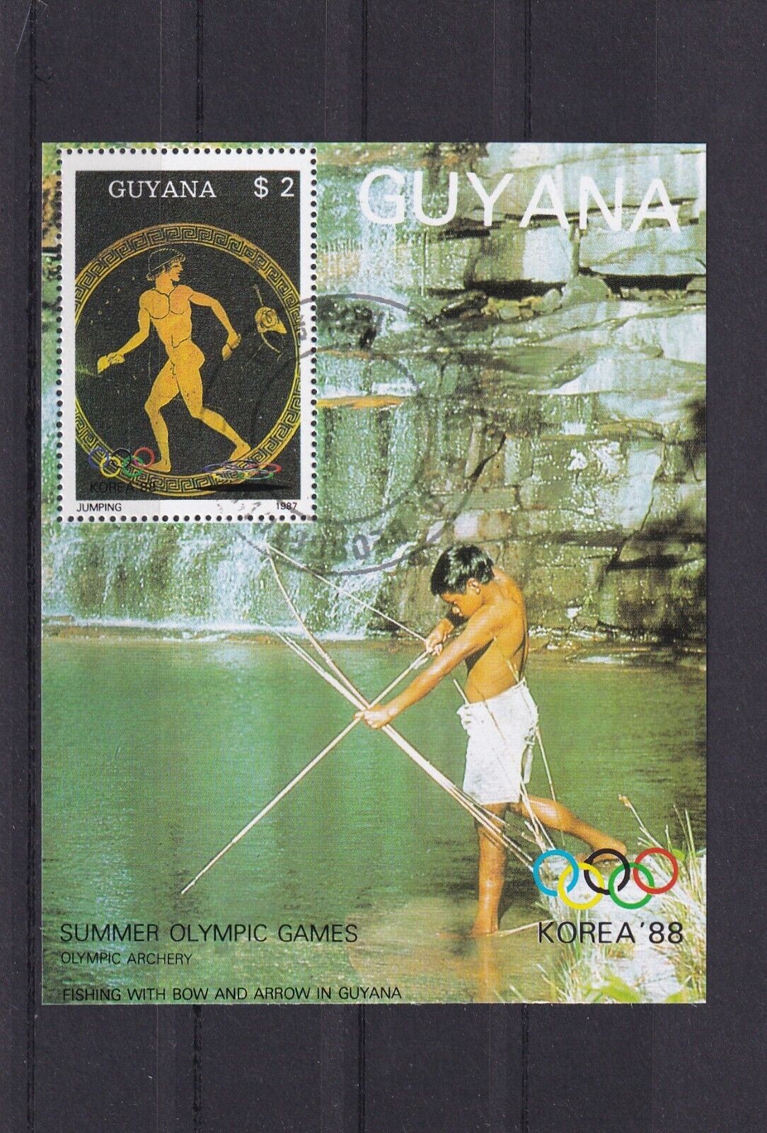 SA18k Guyana 1987 Olympic Games Seoul '88 used minisheet