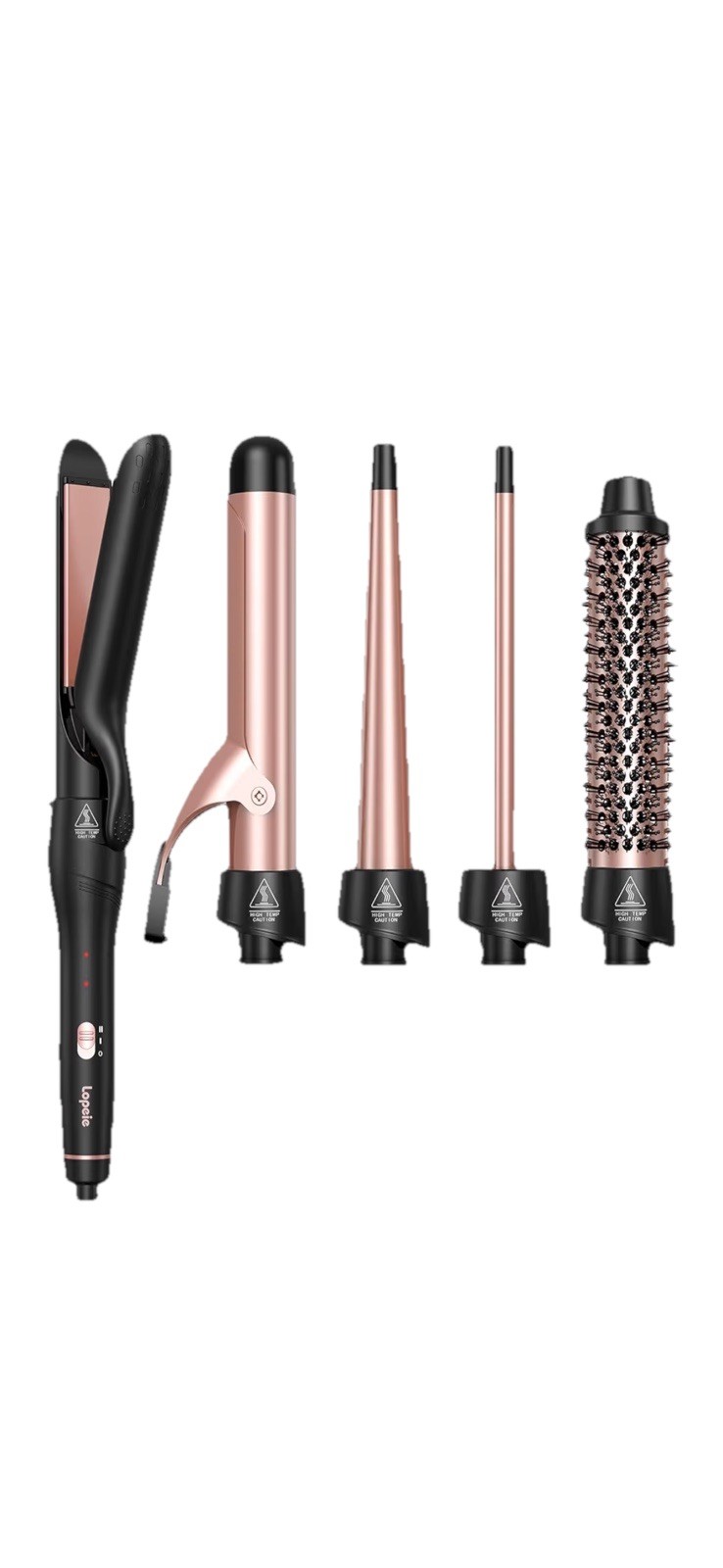 Lopetié Curling Iron/Wand Set, Ceramic, Adjustable Heat, Black/Rose Gold