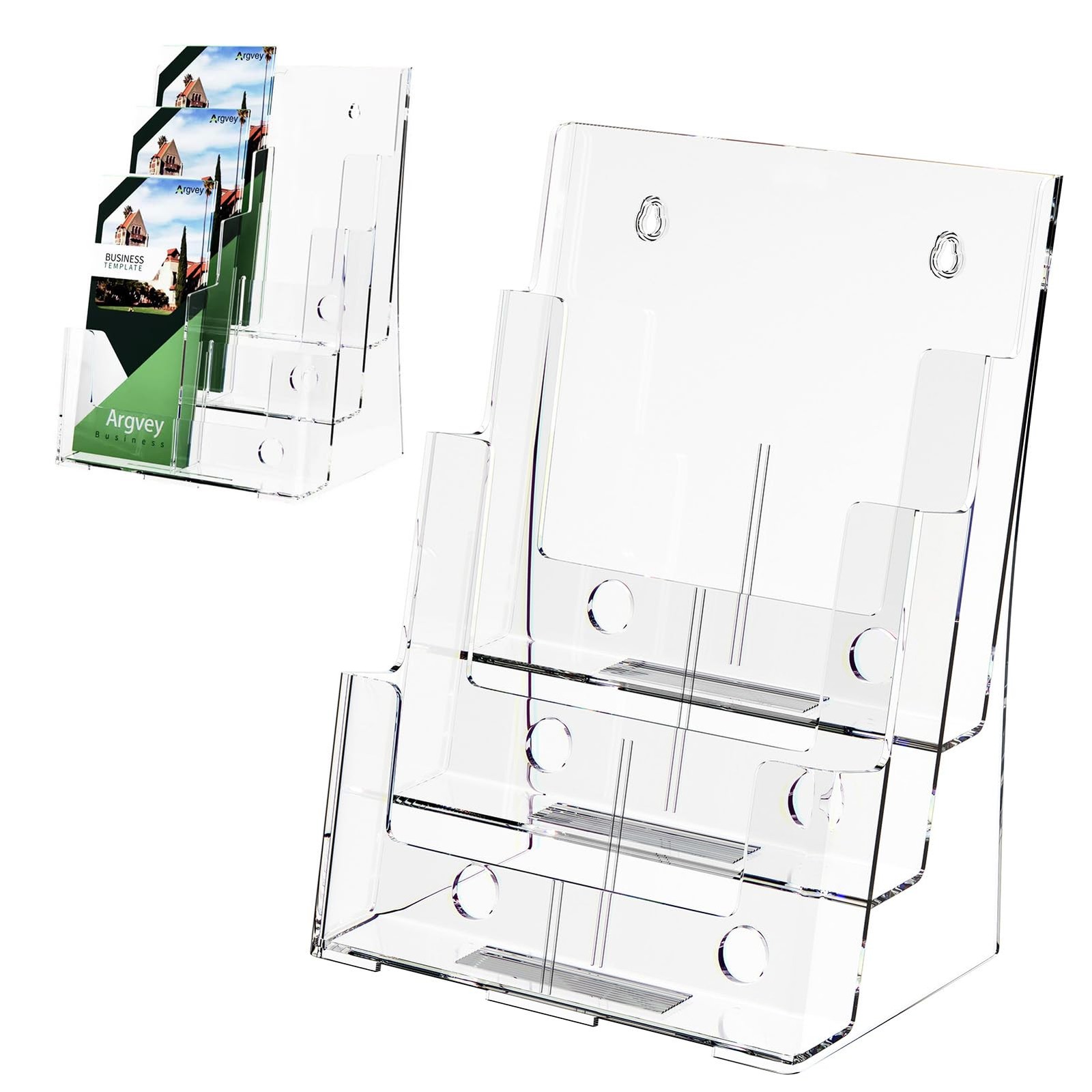 Argvey Acrylic Brochure Holder 8.5x11, 3-Tier Clear Literature Display Stand