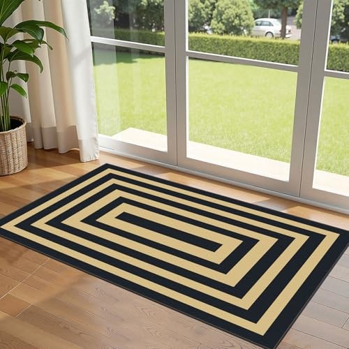 Front Door Mat Indoor Entrance - 2x4.3 Ft Modern Washable Layered Doormat 