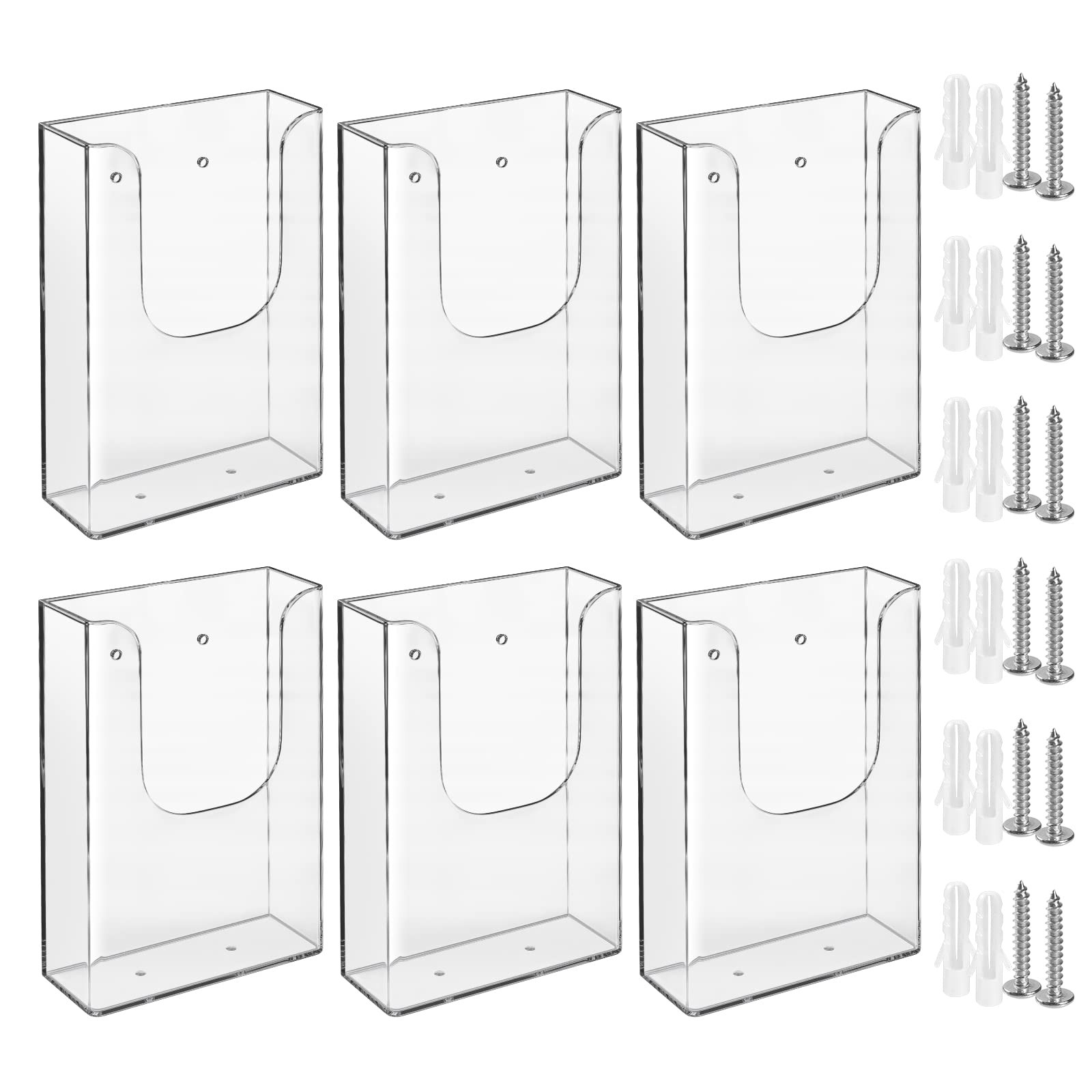 Zavekia 4x6" Wall Mount Clear Acrylic Brochure Holder Flyer Display 6-Pack