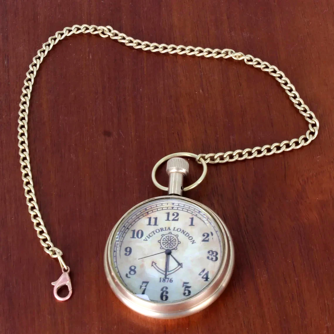 Vintage Style Pocket Watch with Chain Nautical Anchor Dial Pendant Timepiece