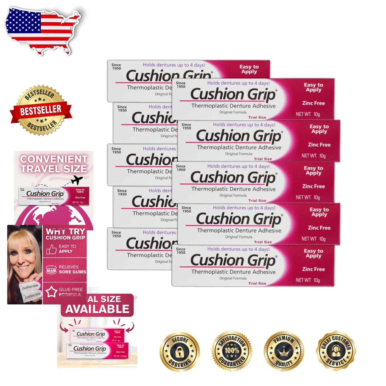 Denture Adhesive 10 Pack: Waterproof, Zinc-Free Refit for 4-Day Hold