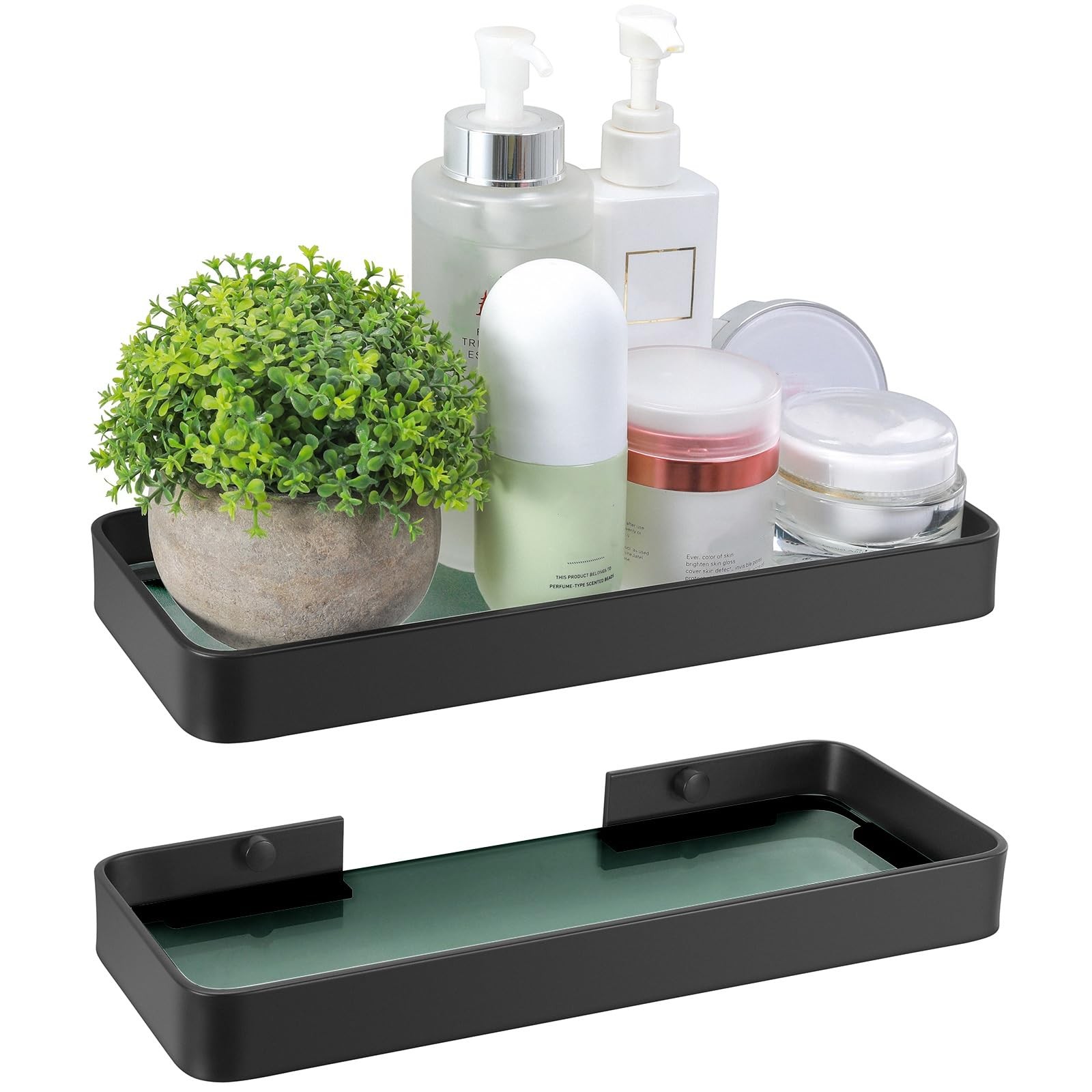 Z metnal Small Glass Bathroom Shelf, Matte Black Floating Wall, 12"x4.5"