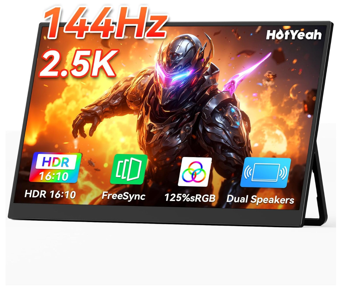 16" 2.5K 144Hz Portable Gaming Monitor, 2560x1600 QHD 125% sRGB USB-C HDMI Monit