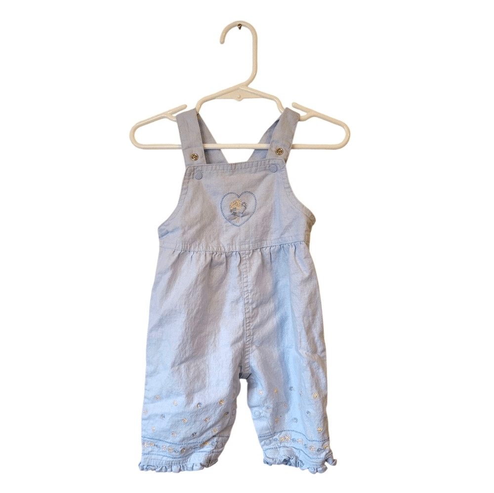 Vintage Carter's Light Blue Floral Embroidery Overalls Size 6M