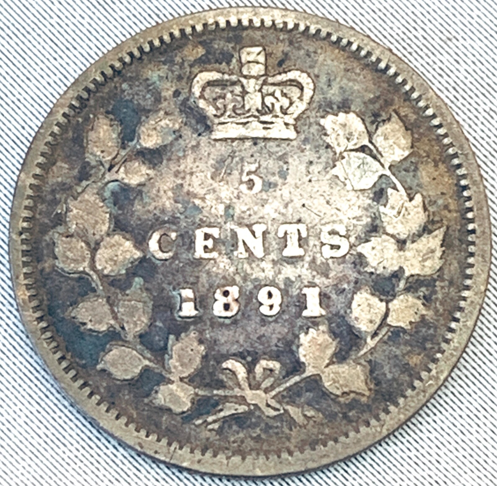 1891 Canada 5 cents Silver Coin Obverse #5 Victoria