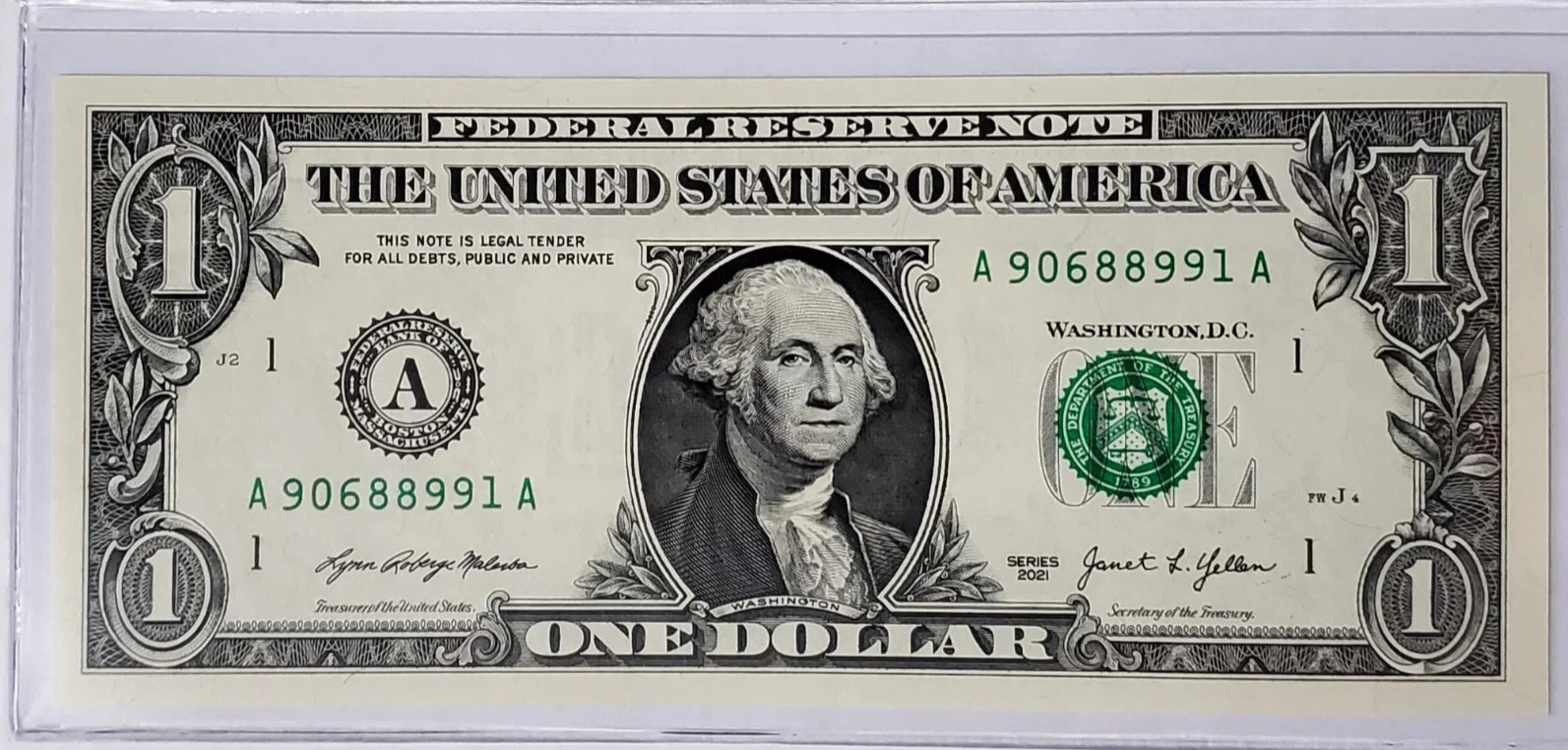 $1 Bill 2021 Fancy Serial Number Flipper (Only 0,1,6,8,9) - A 90688991 A  UNC