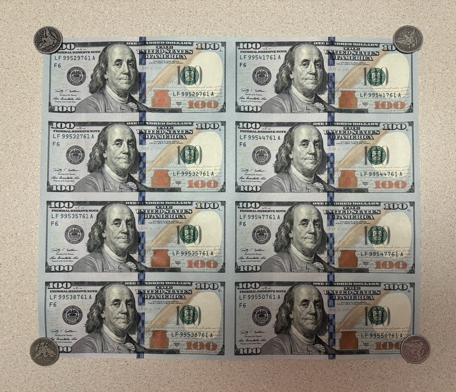 Series 2009A $100 8 Note Sheet Uncut Currency BEP Tube W/ Notes